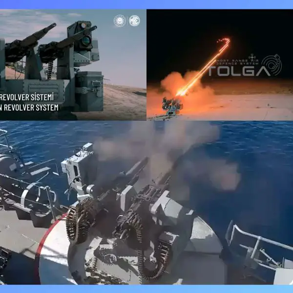 MKE’s twin 20 mm TOLGA system demonstrated Türkiye’s expanding layered naval defense strategy by engaging both airborne drones and unmanned surface threats from TCG Beykoz (Picture Source: MKE / Edited By Army Recognition Group)