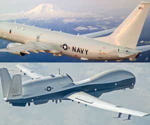 A U.S. Navy P-8A Poseidon maritime patrol aircraft and an MQ-4C Triton unmanned surveillance aircraft. (Picture source: Boeing/Northrop Grumman )