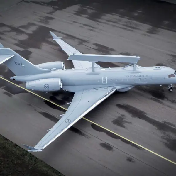 Sweden ordered two S 106 GlobalEye aircraft from Saab in June 2022, added a third in June 2024 after deciding to transfer its two ASC 890 surveillance aircraft to Ukraine, and accelerated GlobalEye deliveries in October 2024. (Picture source: Saab)