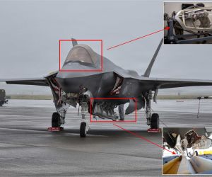 The F-35A’s cockpit canopy sits above the forward fuselage, while its internal weapons-bay doors are located beneath the aircraft. Both areas contribute to the fighter’s low-observable configuration, with the diverted Australian components reportedly carrying radar-absorbing material.