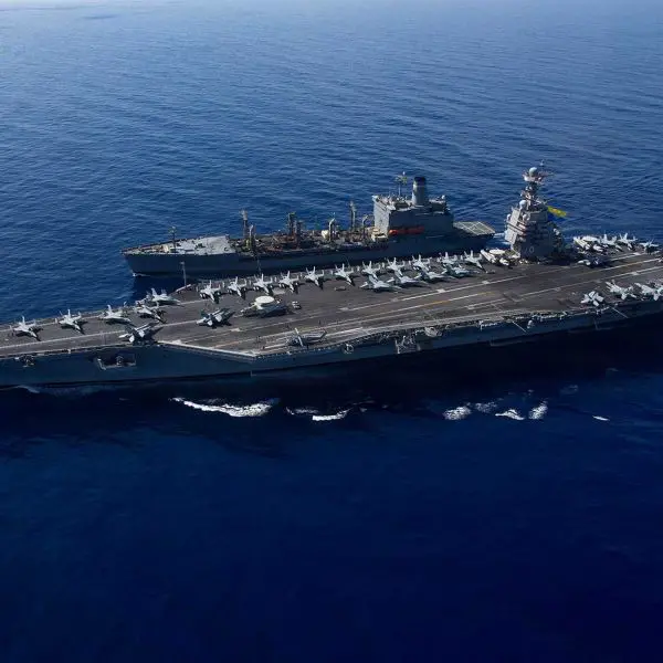 The Gerald R. Ford-class nuclear-powered aircraft carrier represents the centerpiece of U.S. Navy carrier aviation renewal, combining electromagnetic aircraft launch systems, advanced arresting gear and redesigned weapons handling to support sustained air operations at sea. (Picture source: U.S. Department of War/Defense)