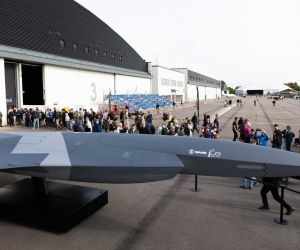 Swedish Company Saab unveils the A3-001, a full-scale concept for a future autonomous combat aircraft designed to operate alongside Gripen fighters in contested airspace.
