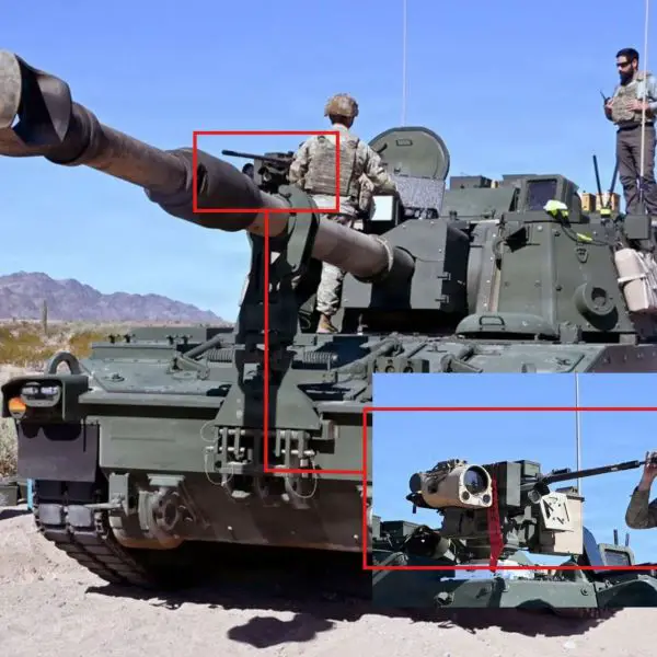 The U.S. Army is testing LP-CROWS on M109A7 Paladin howitzers to give artillery crews closed-hatch protection against drones and close-range battlefield threats (Picture Source: U.S. Army)