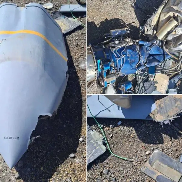 Visible JASSM-ER debris seems to include composite outer skin panels, internal structural frames, wiring bundles, bulkhead sections, propulsion fragments and portions of the aft fuselage. (Picture source: X/Babak Taghvaee)
