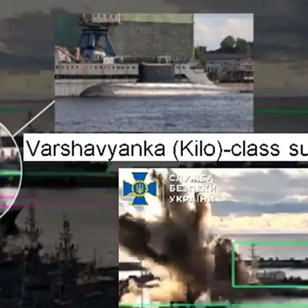 Illustration released by Ukraine’s Security Service showing a Russian Project 636.3 Varshavyanka Kilo class submarine, which the SBU claims was critically damaged in Novorossiysk by an underwater Sub Sea Baby drone during a joint operation with the Ukrainian Navy (Picture source: Ukraine's Security Service).