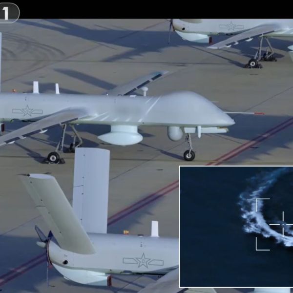 China’s KVD002 armed drone struck a moving naval target, demonstrating reconnaissance and maritime precision-attack capability. (Picture source: CCTV)