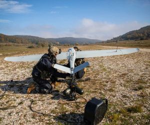 Developed by U&C UAS in the Czech Republic using heritage designs from Ukraine’s DeViRo Leleka series, the STORK LR features catapult launch, belly-landing recovery, a range of up to 135 kilometers, and up to 5.5 hours of flight endurance. (Picture source: U.S. Army)