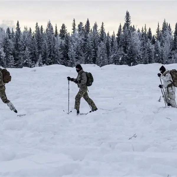 U.S. soldiers from 3rd Battalion, 10th Special Forces Group (Airborne) conduct cross-country ski mobility training across snow-covered terrain during cold weather operations preparation at Fort Wainwright, Alaska, on January 24, 2026, enhancing their ability to maneuver and sustain special operations in Arctic environments.