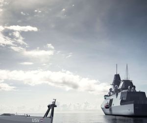 The Royal Netherlands Navy’s future anti-submarine warfare frigates will deploy a 12-metre uncrewed surface vessel equipped with active sonar, extending submarine detection beyond the ship and its NH90 helicopter (Picture source: Dutch MoD).