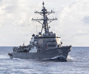 A U.S. Navy Arleigh Burke-class guided-missile destroyer, the type of warship reproduced by China as a full-scale target in the Taklamakan Desert. (Picture source: US DoD)