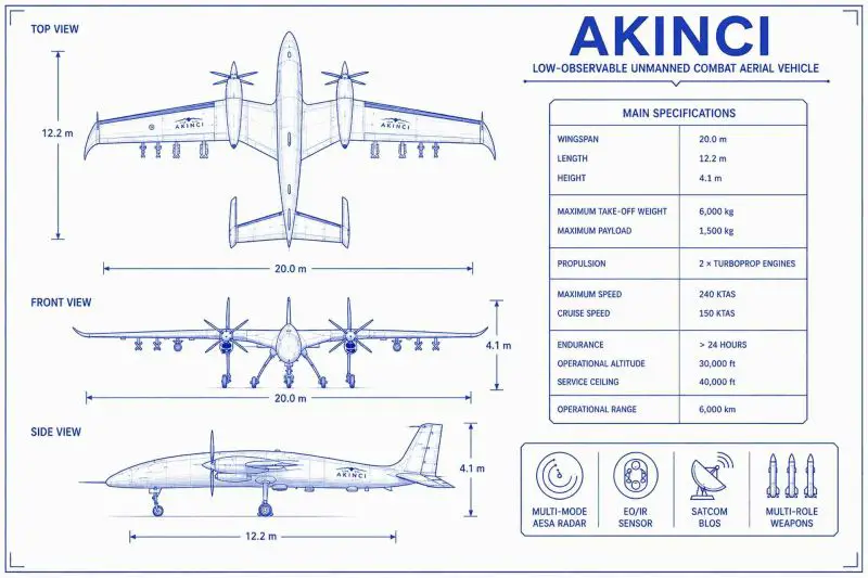 Bayraktar AKINCI strategic UCAV drone Baykar Türkiye specifications technical review data fact sheet armament sensors payload pictures video