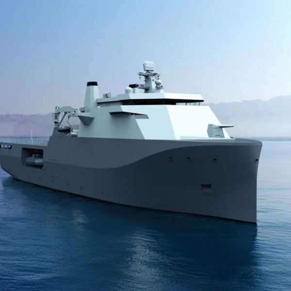 The future UK and Dutch Amphibious Transport Ships will provide NATO with a common capability to transport troops, vehicles, equipment and unmanned systems during amphibious and littoral operations. The final ship design has not yet been officially disclosed; the image shows a Damen Naval concept (Picture source: Damen Naval).