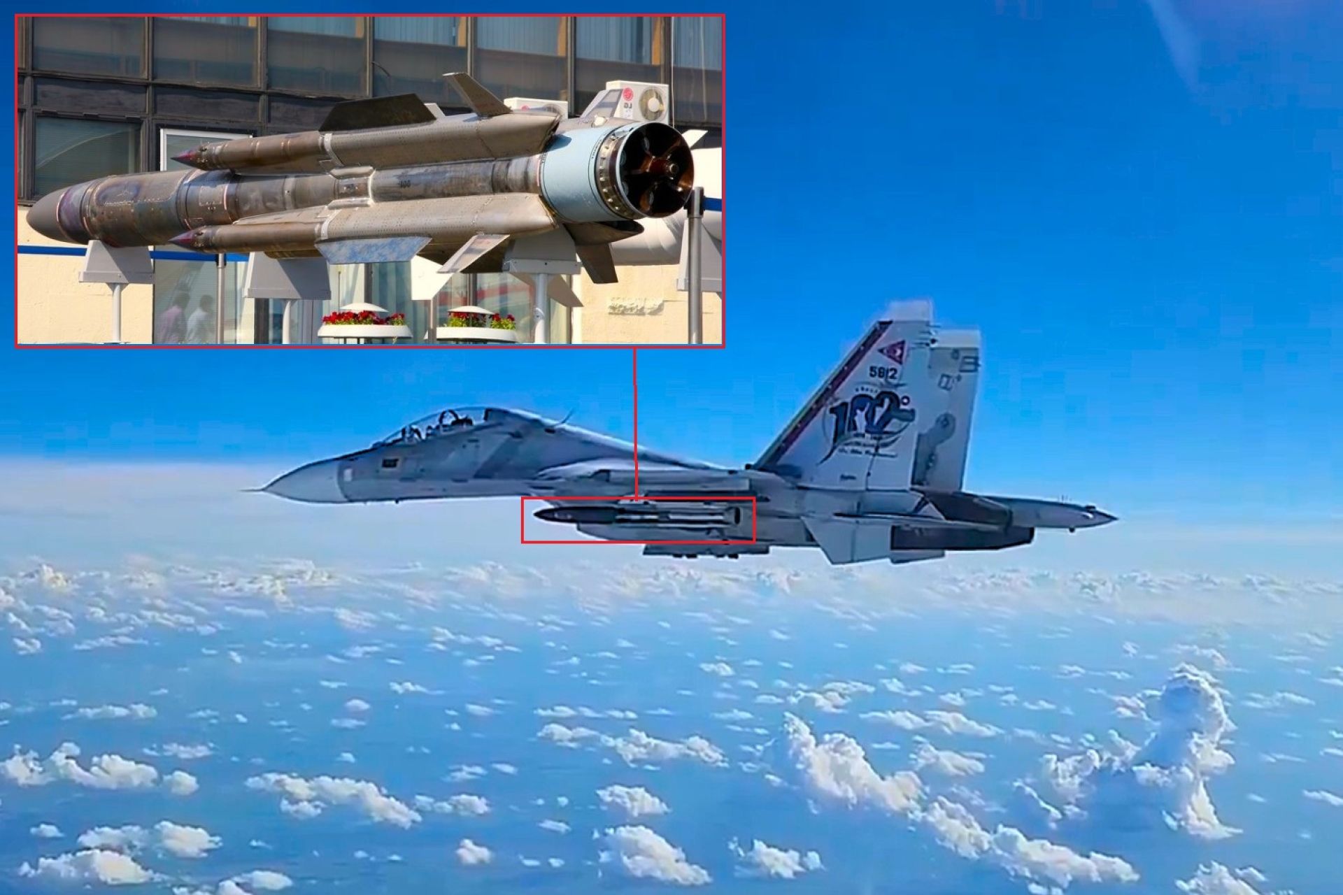 The Su-30MK2, a twin-seat multirole fighter, becomes a potent maritime strike platform when equipped with the Kh-31 missile, combining high-speed maneuverability with the missile’s supersonic sea-skimming capability to threaten enemy surface vessels well beyond coastal radar coverage (Picture Source: X-account/@AnaliseGeopol & Vitaly Kuzmin)