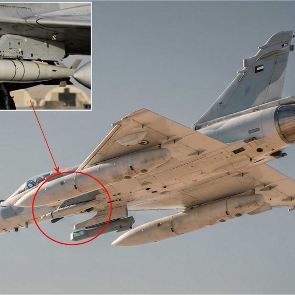 A UAE Air Force Mirage 2000-9 multirole fighter aircraft armed with HALCON's Thunder precision-guided bomb conversion kit. The EDGE Group-developed smart weapon transforms standard Mk 81 and Mk 82 bombs into low-cost precision-guided munitions, significantly enhancing the aircraft's strike capability for sustained combat operations. (Picture source: EDGE Group/X)