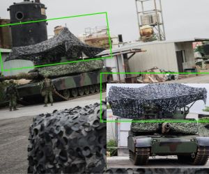 Taiwan’s new M1A2T Abrams tanks used irregular camouflage netting during Taoyuan readiness drills to reduce drone detection and improve battlefield survivability (Picture Source: CNA / Taiwanese Media / Edited By Army Recognition Group)