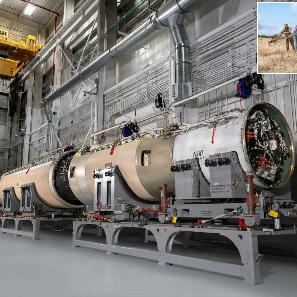The "golden shovel" ceremony near Kimball, Nebraska, marks the launch of utility corridor construction that will establish the fiber-optic communications backbone for the future LGM-35A Sentinel intercontinental ballistic missile force. (Picture source: U.S. Air Force)