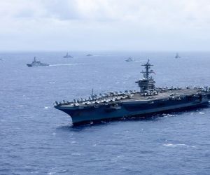 U.S. Navy aircraft carrier USS Theodore Roosevelt (CVN-71) sails in the Pacific Ocean during RIMPAC 2026 ahead of its planned deployment to the Middle East. (Picture source: US DoD)