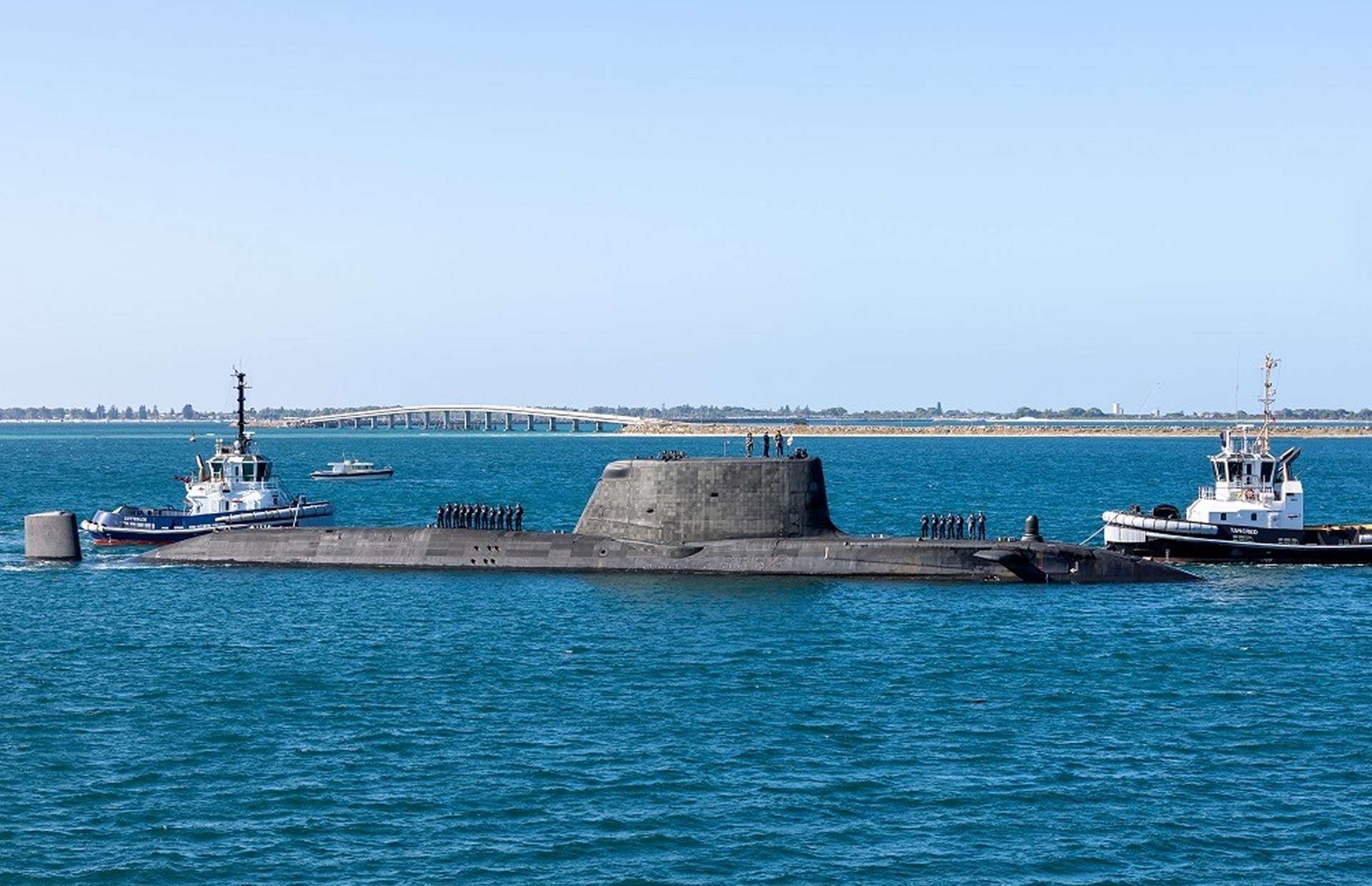 HMS Anson, an Astute-class nuclear-powered attack submarine, pairs long-endurance stealth with Sonar 2076 to hunt submarines and ships, and carries Tomahawk missiles and Spearfish torpedoes for sea-denial and precision strike (Picture source: Australian Navy).