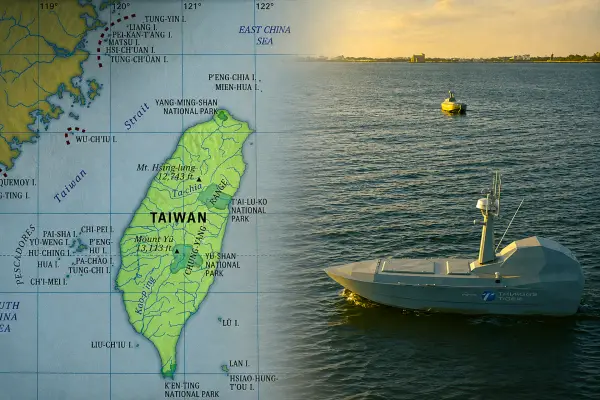 Shield AI and Thunder Tiger demonstrated Hivemind coordinating two SeaShark unmanned surface vessels in Taiwan, showing how autonomous maritime teams could strengthen surveillance, reduce crewed-asset demand, and support distributed deterrence (Picture Source: Britannica / Shield AI/ Edited By Army Recognition Group)