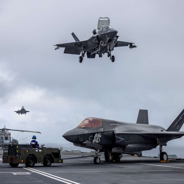 The UK is advancing Project PANTHEON to pair F-35B fighters with jet-powered drones, reshaping Royal Navy carrier strike operations for future NATO missions (Picture Source: UK MoD)