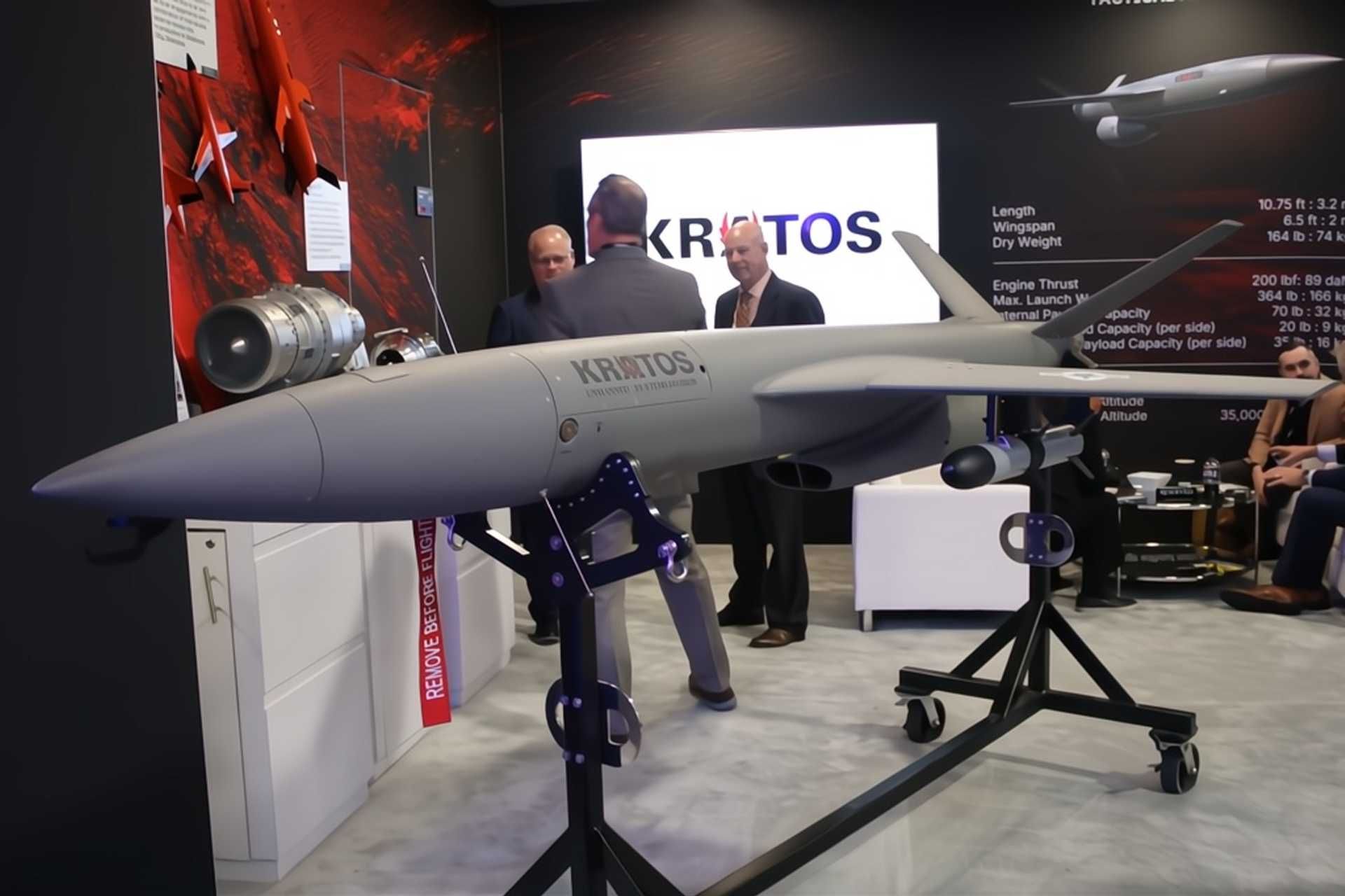 The Kratos Tactical Firejet is a runway-independent jet-powered attack drone designed for reconnaissance, electronic warfare, decoy operations and strikes, with a high-subsonic flight envelope, up to 32 kg of internal payload, and a range of up to 926 km. (Picture source: Army Recognition)