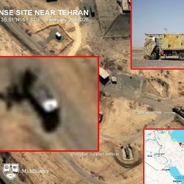 Iran has deployed a Cobra-V8 electronic warfare vehicle alongside an S-300 launcher at an air defense site south of Tehran, combining long-range intercept capability with spectrum jamming designed to disrupt U.S. and allied ISR, radar targeting, and strike coordination in the capital’s approaches (Picture source: OSINT on X).