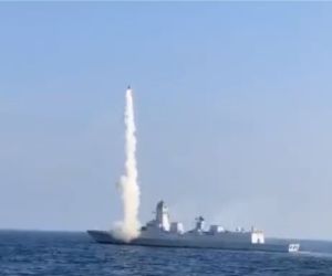 INS Imphal fires an Extended Range BrahMos supersonic cruise missile during pre-commissioning trials in November 2023. The BrahMos is already deployed aboard several Indian Navy surface combatants and is expected to form the main strike weapon of the future Next Generation Missile Vessel. (Picture source: Indian Navy)