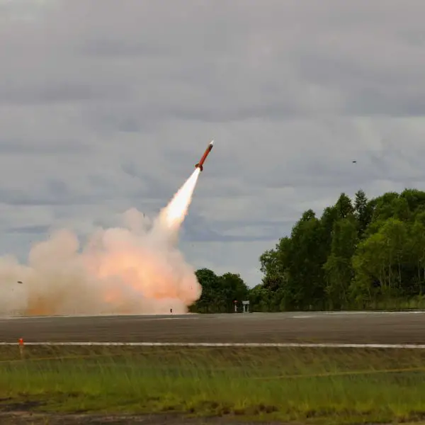 A Patriot Advanced Capability-2 interceptor missile launches from an M903 Patriot Launching Station during Exercise Tenacious Archer 25 on August 19, 2025. The image illustrates the ground-based air defense mission as the U.S. Air Force pursues the CAMP-GLCA program to develop a more affordable supersonic interceptor for larger defensive missile inventories.