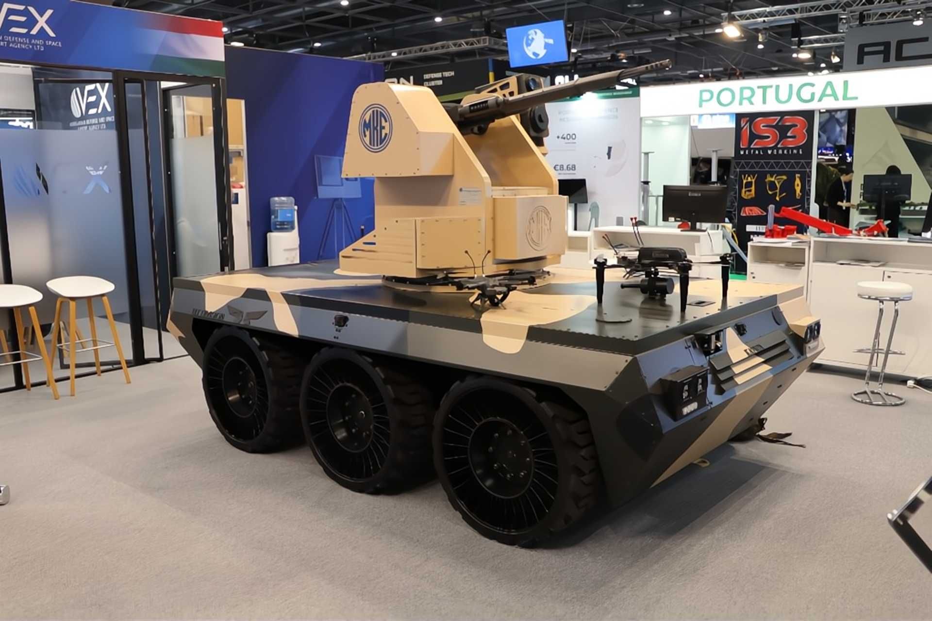 MKE unveiled a new configuration of its Tolga short-range air defense system integrated onto HT Division's Katica 6×6 unmanned ground vehicle at Eurosatory 2026, as part of a technological cooperation agreement signed earlier in 2026. (Picture source: Army Recognition)