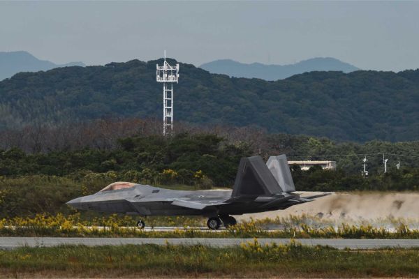 A U.S. Air Force F-22 Raptor from the 525th Expeditionary Fighter Squadron, deployed from Joint Base Elmendorf-Richardson, Alaska, lands at Tsuiki Air Base, Japan, during Exercise Keen Sword 27 on October 19, 2026. The deployment expands operating options for U.S. stealth fighters beyond Kadena. (Picture source: U.S. Department of War/Defense)