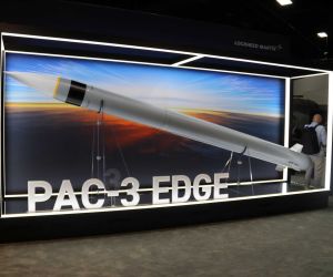 PAC-3 Edge missile scale model displayed at AUSA 2026. Lockheed Martin is developing the interceptor for the U.S. Army’s Future Interceptor competition.