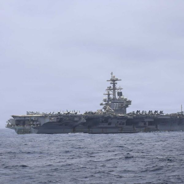 An F/A-18F Super Hornet assigned to Strike Fighter Squadron (VFA) 103 prepares to land aboard the Nimitz-class aircraft carrier USS George H.W. Bush (CVN 77) during operations in the U.S. 5th Fleet area supporting maritime security and stability in the Middle East. (U.S. Navy photo)