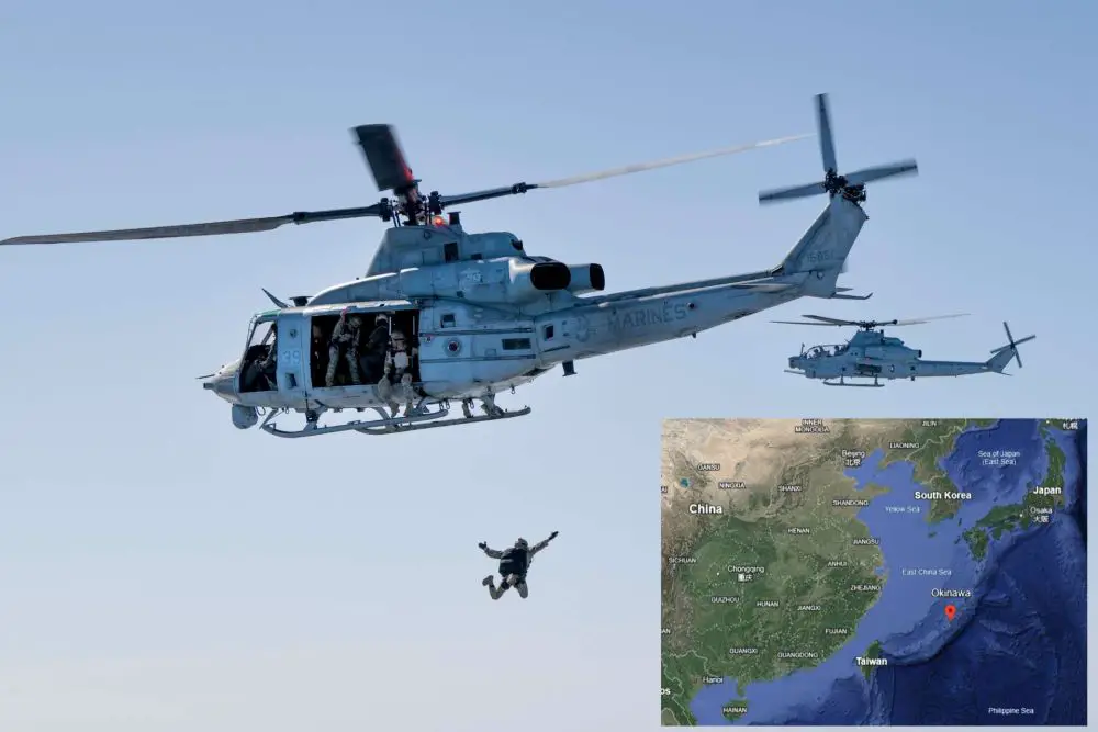 U.S. Indo-Pacific Command released a new image showing U.S. Naval Special Warfare forces conducting joint free-fall insertion training over Okinawa, highlighting efforts to sharpen precision access and survivability in contested Indo-Pacific airspace (Picture Source: U.S. Indo-Pacific Command / Google Earth)