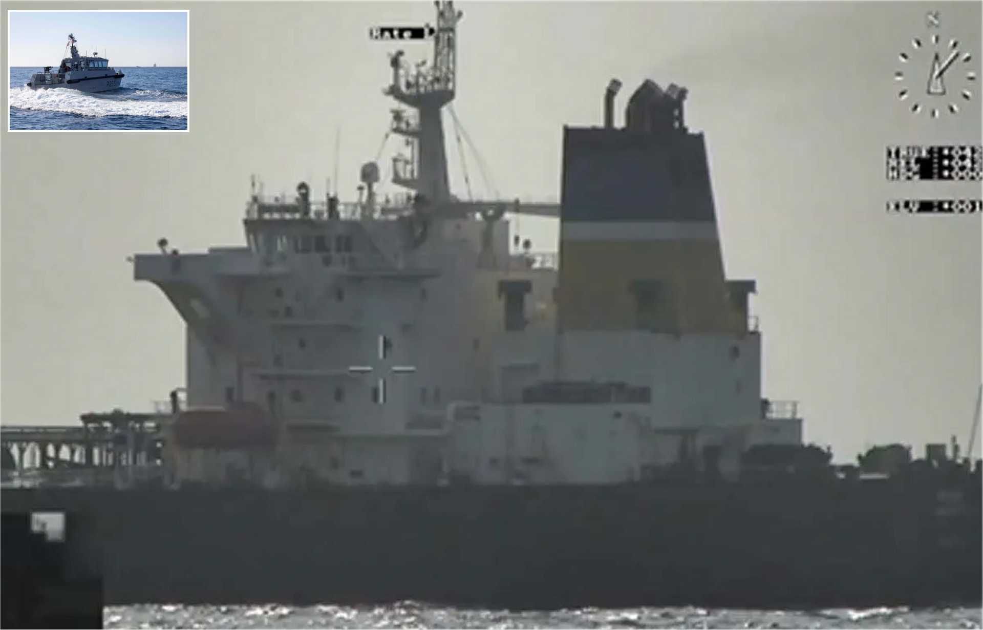 British Royal Navy fast patrol vessel HMS Cutlass supports French Navy operation against sanctioned Russian shadow fleet tanker in the Mediterranean.