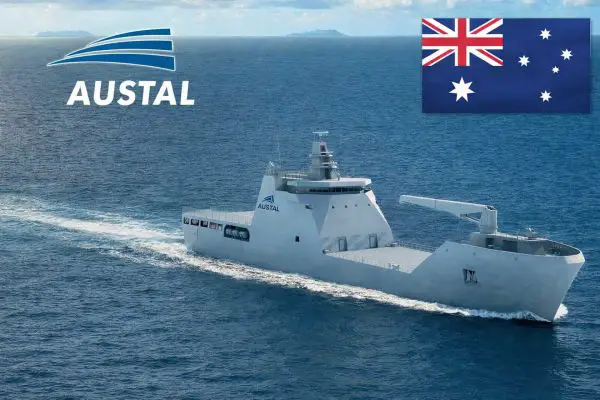 Artist rendering of Austal Landing Craft Heavy LCH vessel based on Damen LST100 design for the Australian Defence Force