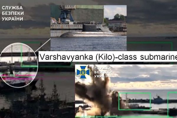 Illustration released by Ukraine’s Security Service showing a Russian Project 636.3 Varshavyanka Kilo class submarine, which the SBU claims was critically damaged in Novorossiysk by an underwater Sub Sea Baby drone during a joint operation with the Ukrainian Navy (Picture source: Ukraine's Security Service).