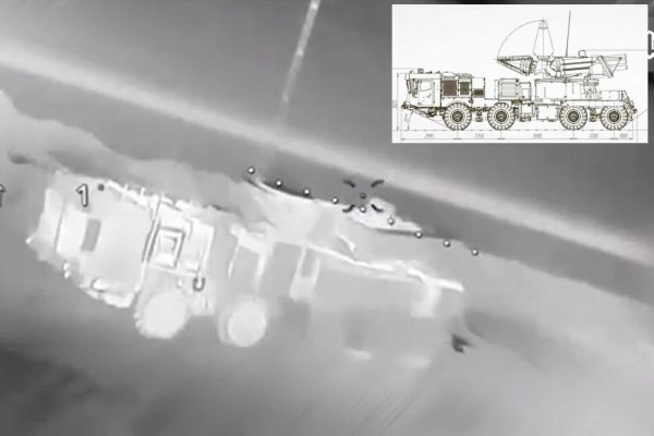 Russia's loss of the first 96K6 Pantsir-S1 short-range air defense system mounted on a Belarusian MZKT-7930 chassis in combat operations in Ukraine can be confirmed, following these new informations. (Picture source: Ukrainian MoD and BelPol)