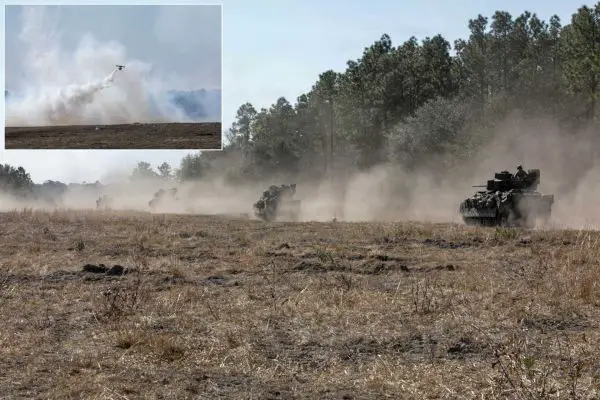 U.S. Army tests drone deployed smoke screen to protect M2A4 Bradley IFVs during live field exercise