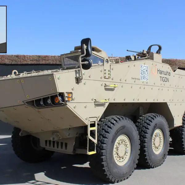 The Hanwha Aerospace Tigon 8x8 armored vehicle displayed at the World Defense Show 2026 in Riyadh.