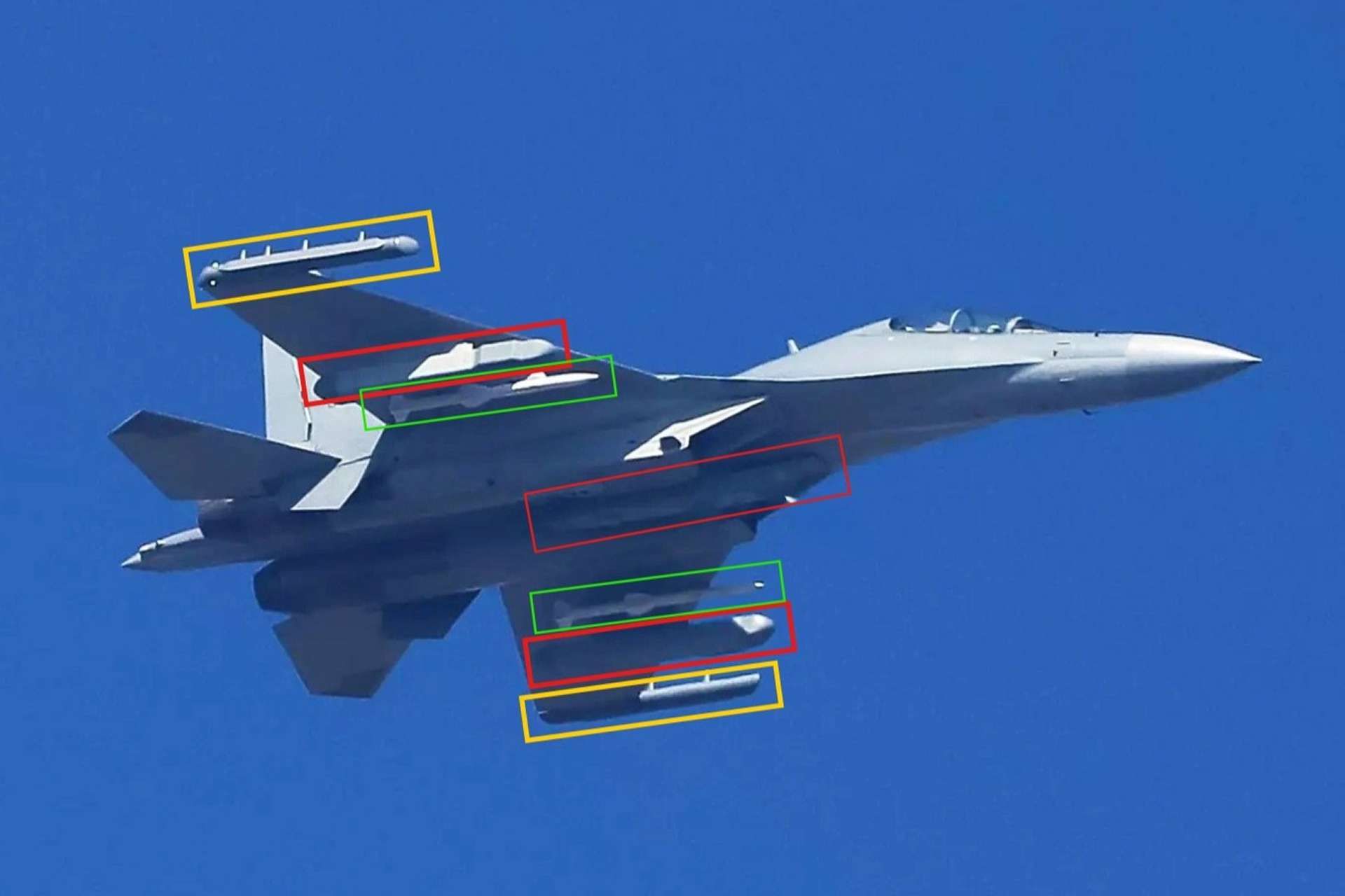 An unverified image shows China’s J-16D electronic attack jet carrying an unusually heavy mix of jamming pods and missile-like stores, hinting at a more flexible role spanning escort jamming, self-defense, and possible radar-suppression missions (Picture source: @RupprechtDeino on X)