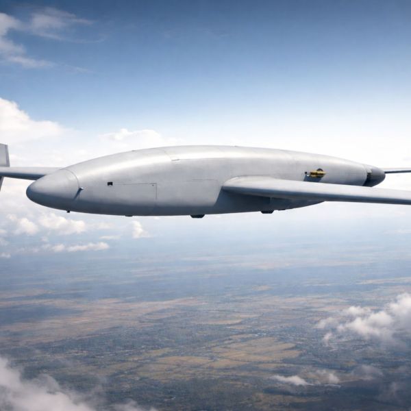 Concept illustration of the Chorus long-range loitering munition, a Shahed-type drone designed for deep-strike missions, featuring a simplified airframe optimized for mass production and powered by a piston engine adapted from civilian technology. (Picture source: Editing content from Army Recognition Group)