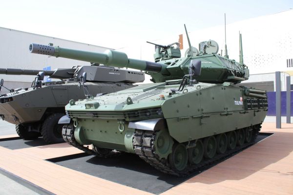 Tulpar light tank fitted with the HITFIST 105mm turret, developed by Turkish Company OTOKAR in cooperation with Leonardo from Italy, showcasing its direct fire capability and mobility optimized for expeditionary missions and high-threat environments.