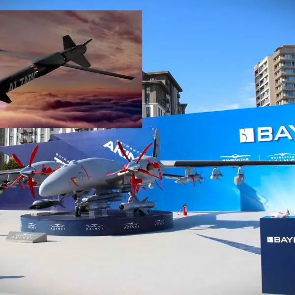 Türkiye’s Baykar and UAE defense group EDGE Group are integrating the AL TARIQ long-range precision-guided munition onto the Bayraktar AKINCI, expanding the drone’s ability to conduct high-altitude standoff precision strikes up to 120 km away (Picture Source: Army Recognition Group / EDGE)