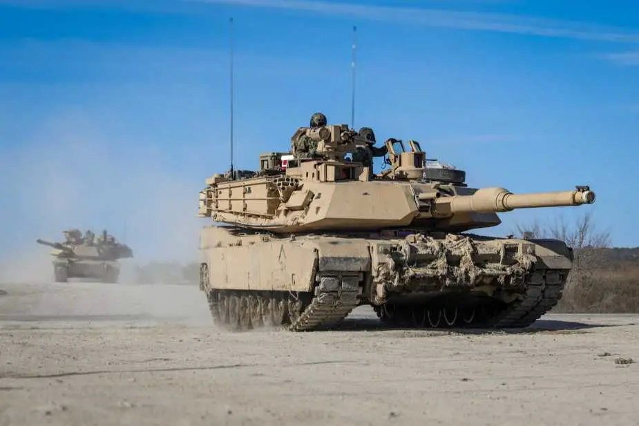 U.S. Army M1A2 SEPv3 Abrams main battle tank, representing the U.S. focus on networked warfare, heavy protection, and combat-proven performance in comparison with Europe’s Leopard 2A8. (U.S. Department of War)