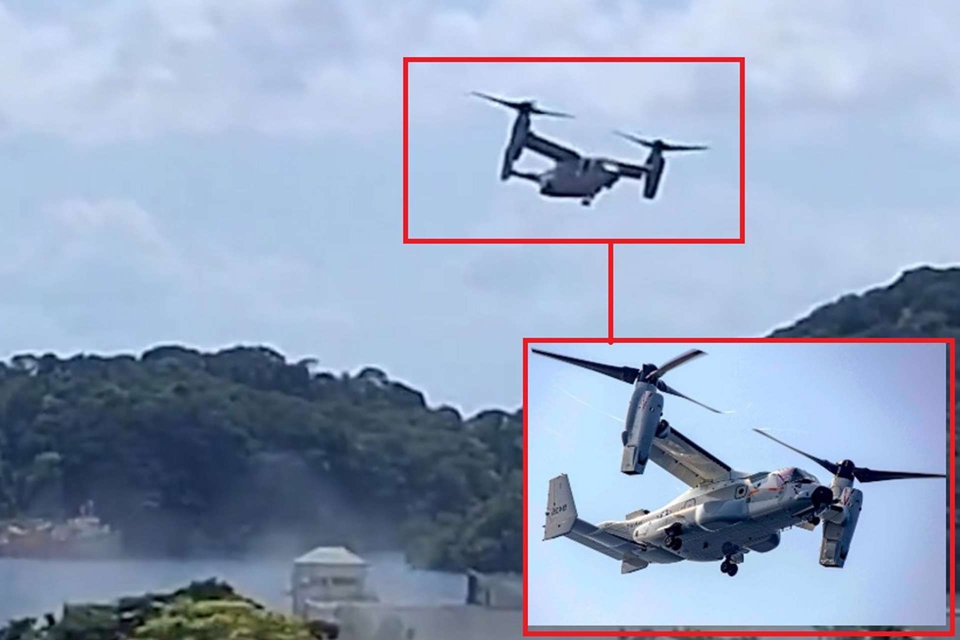 Two U.S. Marine V-22 Osprey aircraft were seen departing Trinidad during joint drills, signaling a possible rapid-response posture near Venezuela amid ongoing Caribbean operations (Picture Source: USMC/CNC3TV)