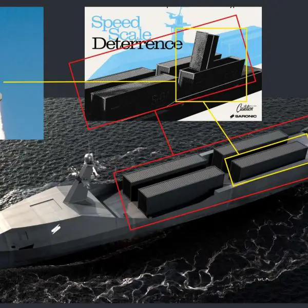 Saronic and Castelion are preparing a 2027 demonstration that would launch the Blackbeard hypersonic missile from the autonomous Marauder unmanned surface vessel, potentially creating a new distributed maritime strike capability for U.S. and allied forces (Picture Source: Saronic Technologies and Castelion / Edited by Army Recognition Group)