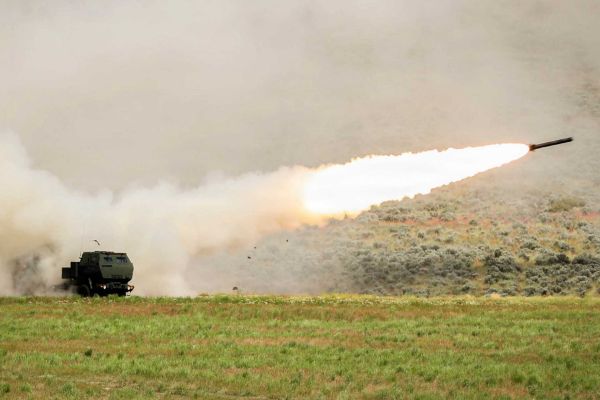 U.S. Army Soldiers assigned to Bravo Battery, 1st Battalion, 94th Field Artillery Regiment, 17th Field Artillery Brigade, launch M142 High Mobility Artillery Rocket System (HIMARS) rockets during Exercise Tiger Balm 2026 at Yakima Training Center, Washington, on May 13, 2026.