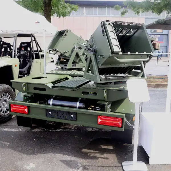German-made Dynamit Nobel Defence anti-tank mine-laying system Skorpion 2 mounted on a trailer
