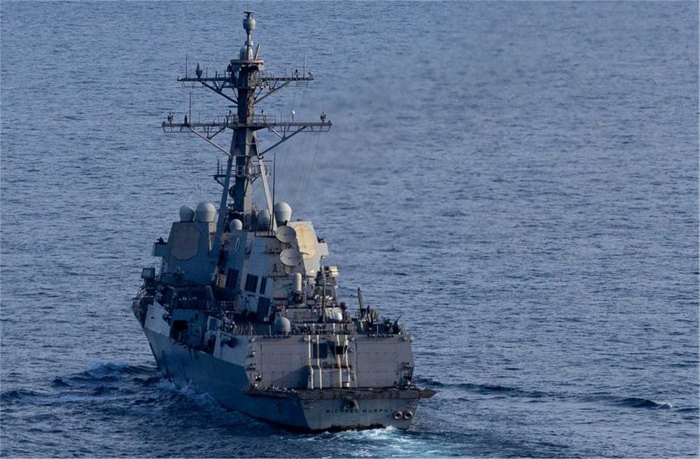 U.S. Navy USS Michael Murphy (DDG 112) conducts maritime security patrol operations in the Arabian Sea as U.S. forces enforce a naval blockade targeting vessel traffic to and from Iranian ports.