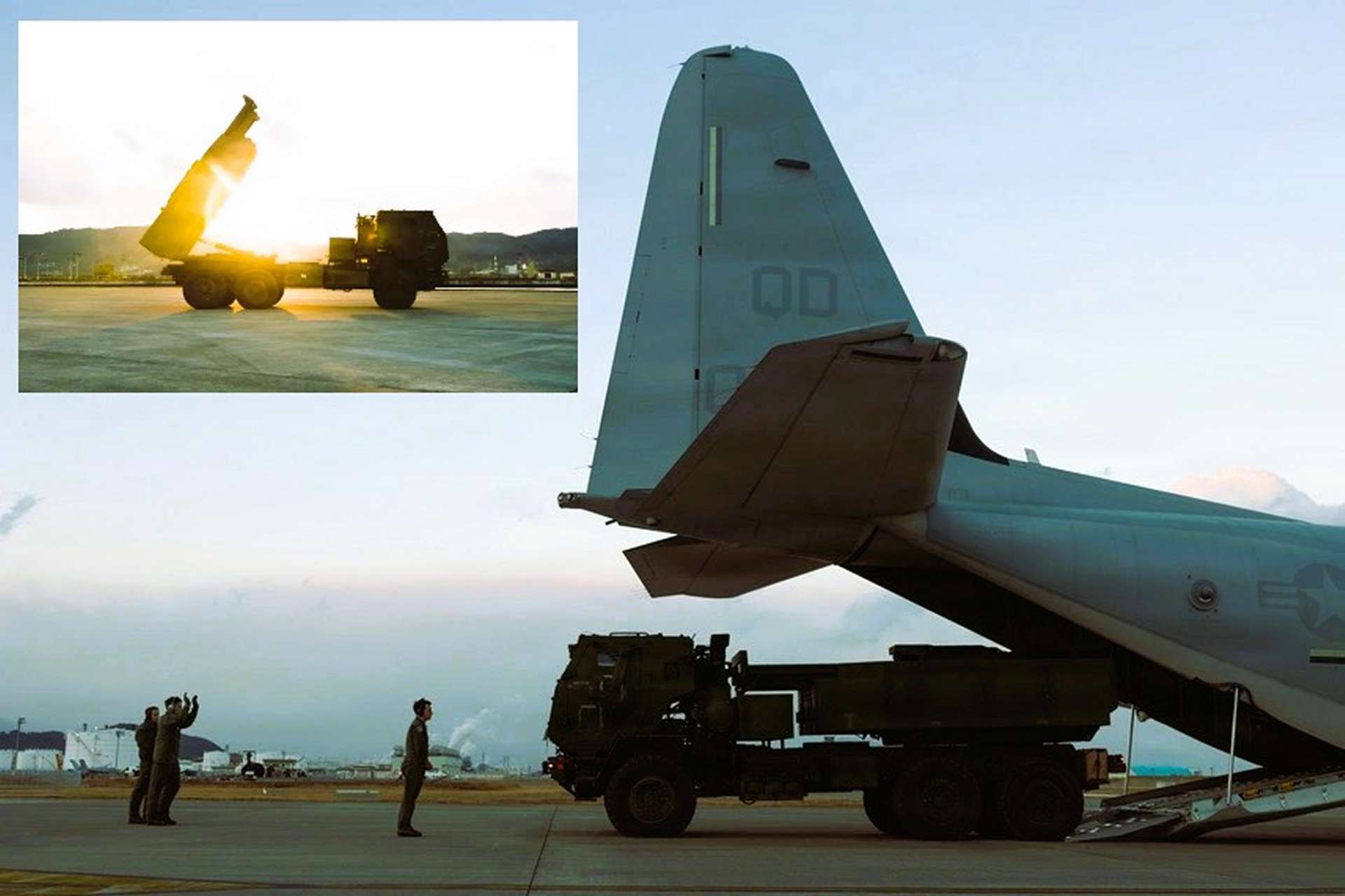 U.S. Marines used a HIMARS Rapid Infiltration drill at MCAS Iwakuni, loading the launcher onto a KC-130J during Typhoon Crossbow 26.1, to rehearse fast, island-hopping long-range strikes that keep forces dispersed, mobile and harder for adversaries in the Indo-Pacific to target (Picture Source: DVIDS)